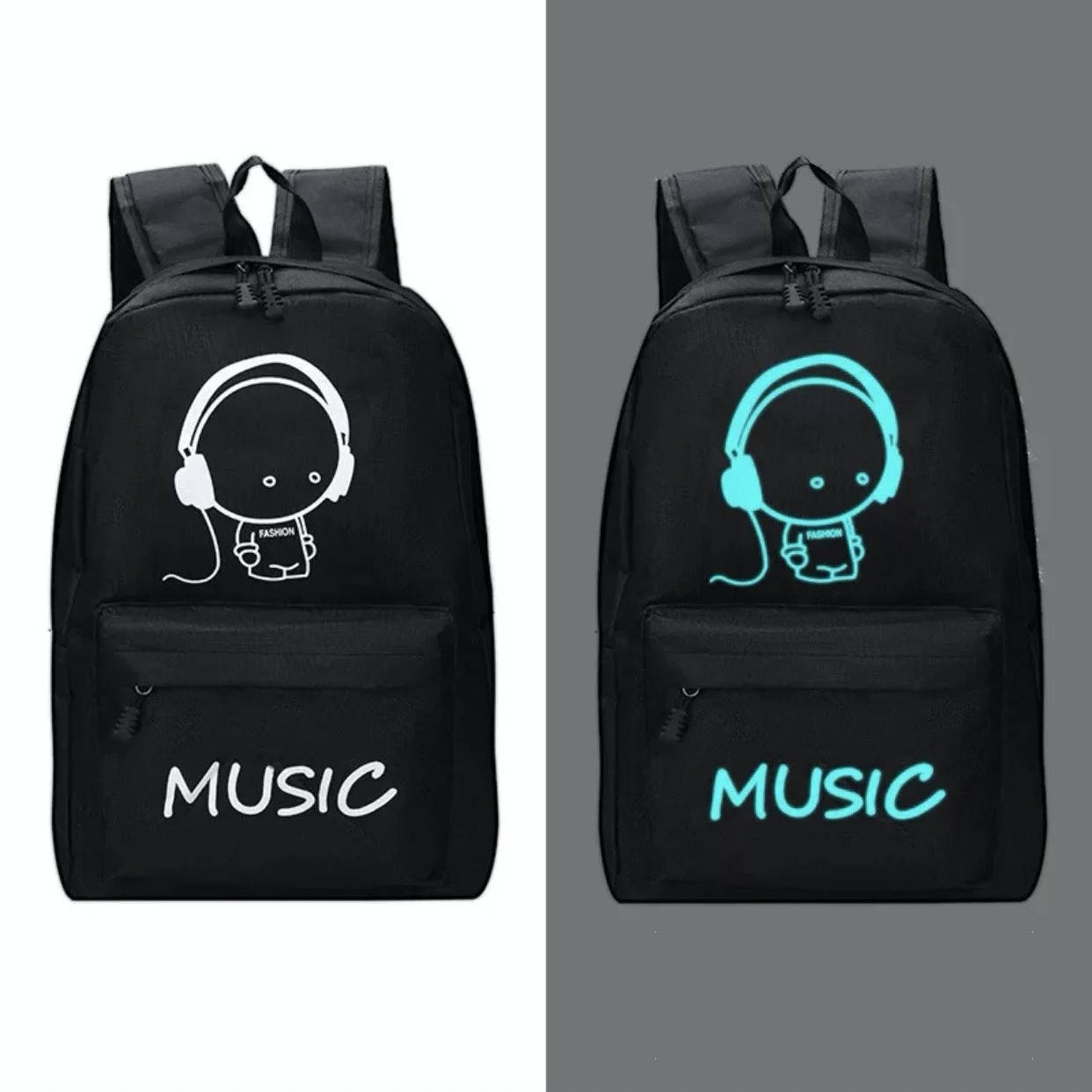 

Фосфорный рюкзак школьный портфель мужской женский светящийся Music, Черный