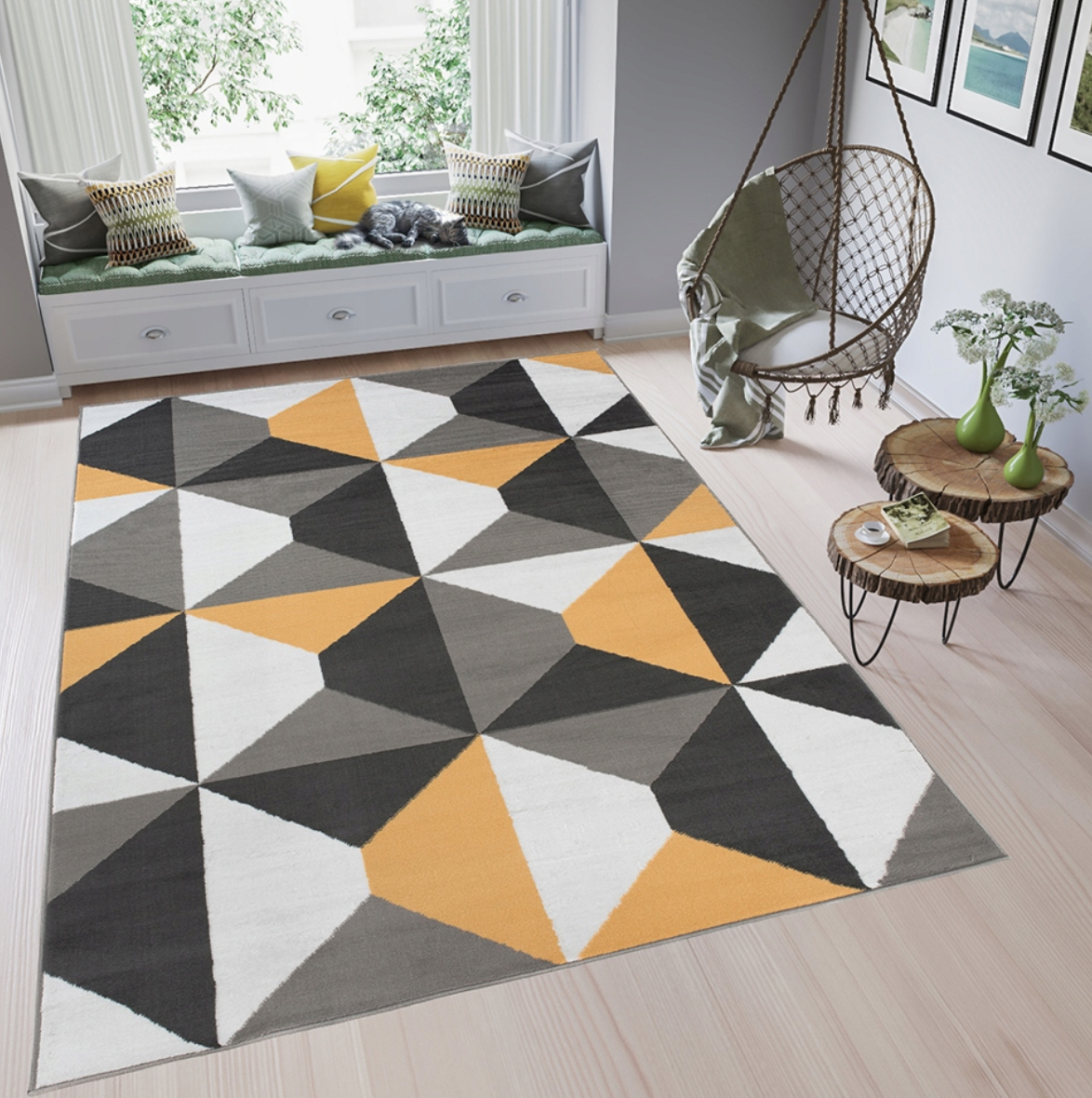 

Современный ковер в гостинную. Новинка 2020. Желтый с серым. (160Х230 см). Килим, коврик. Турция