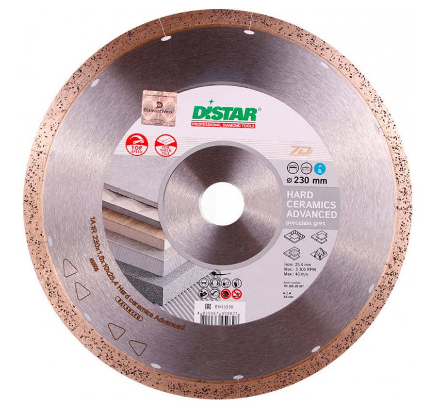 

Алмазний відрізний диск DISTAR по керамограніту, 230мм, 1A1R Hard ceramics Advanсed 7D/ 11120528017