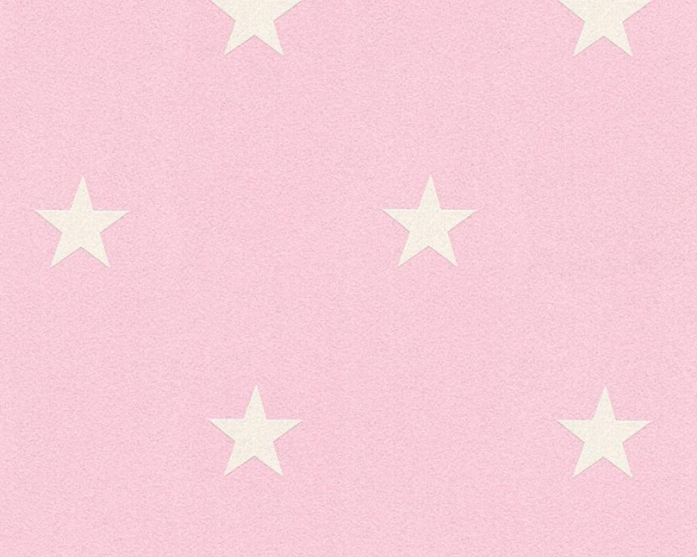 

Виниловые нежно розовые обои с белыми звездами 359912 для комнаты девочки, Розовый