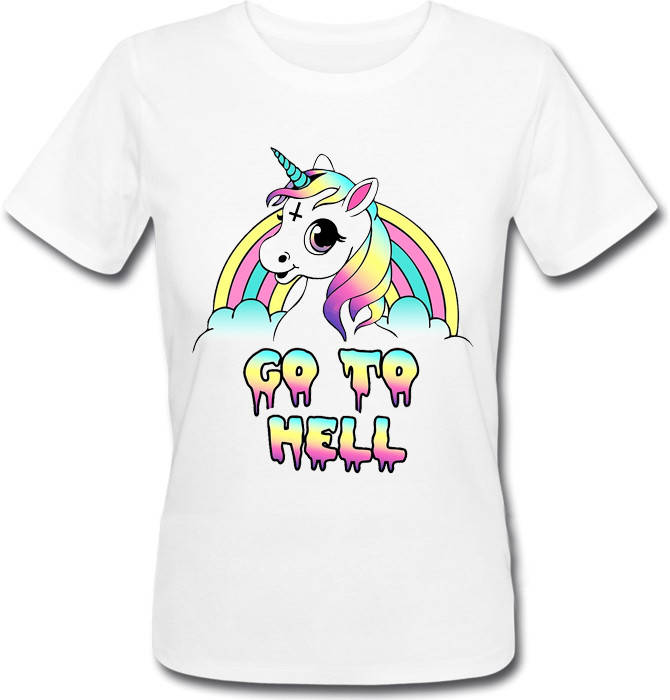 

Женская футболка Unicorn - Go To Hell (белая, Белый