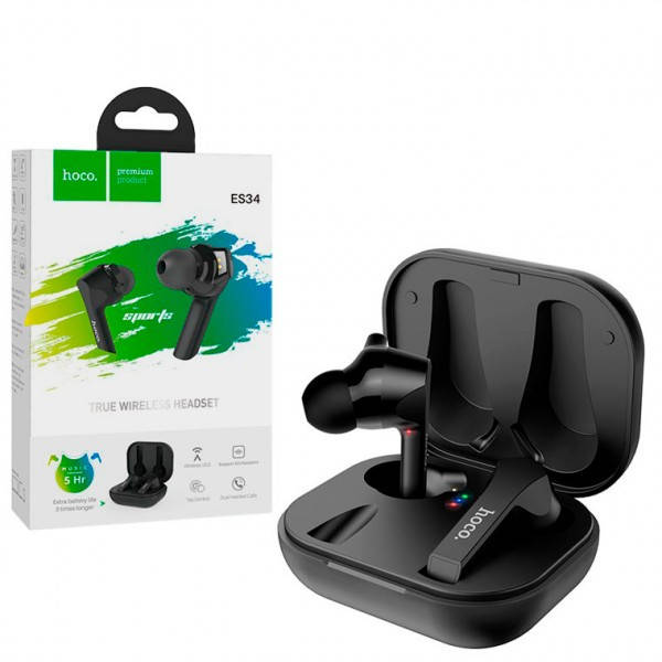 

Блютуз наушники Hoco ES34 Беспроводные наушники с микрофоном зарядным кейсом Наушники для спорта, Черный