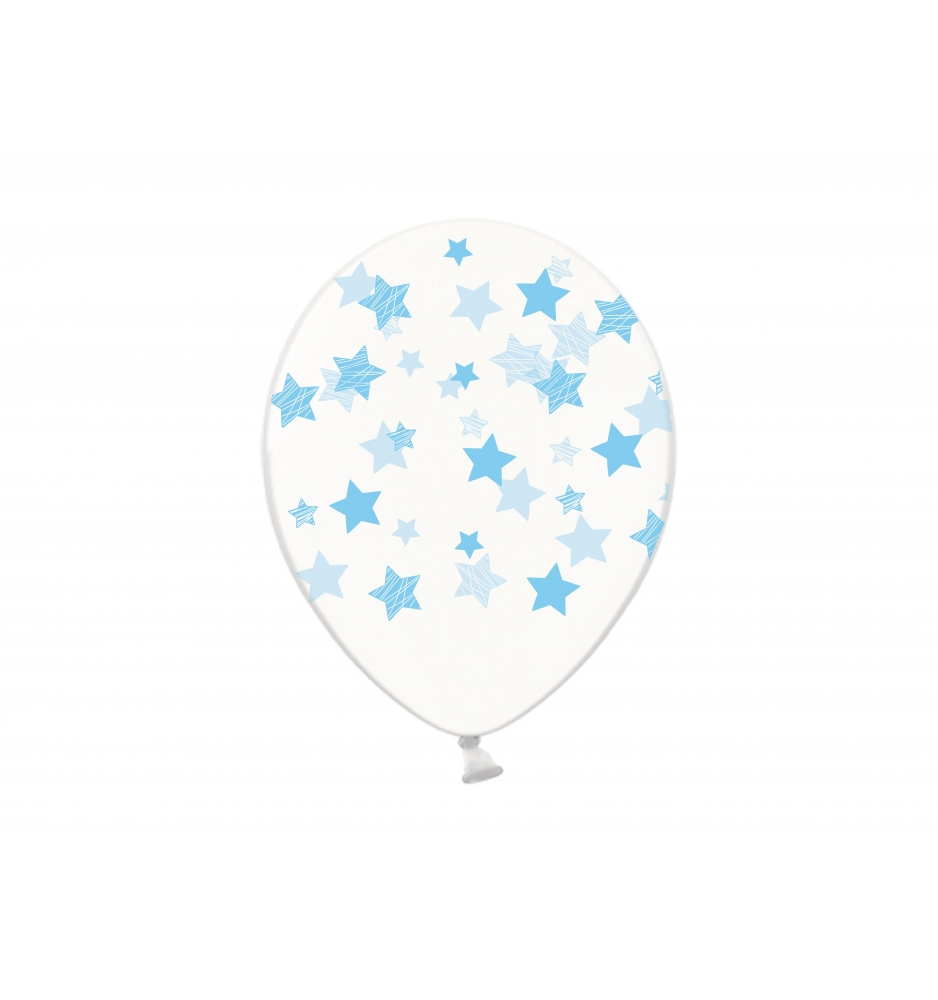 

Латексный шарик BELBAL 12"(30 см) Звезды голубые на прозрачном, Прозрачный