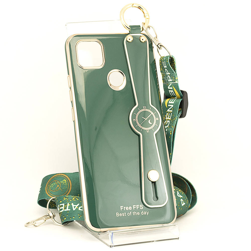

Чехол Luxury для Xiaomi Redmi 9C бампер с ремешком Green, Зелёный