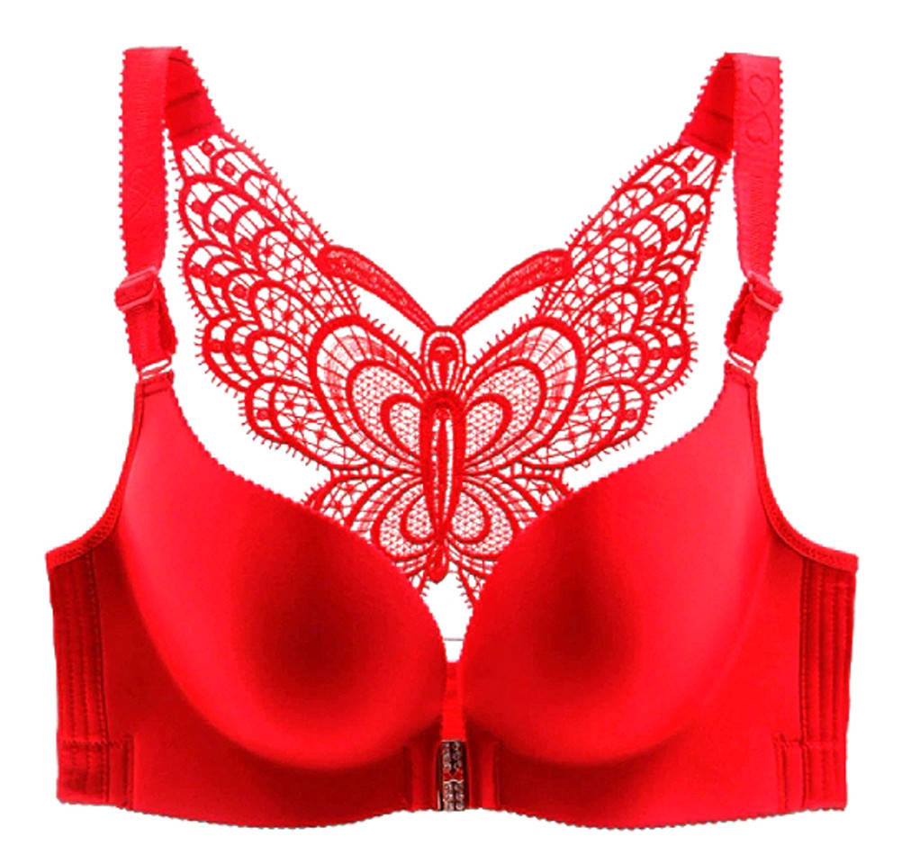 

Бюстгальтер 100 D красный бесшовный с бабочкой пуш-ап без косточек застежкой спереди