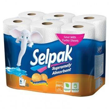 

Полотенце бумажное SELPAK 6 рулонов/55 3-слойные белые, Белый