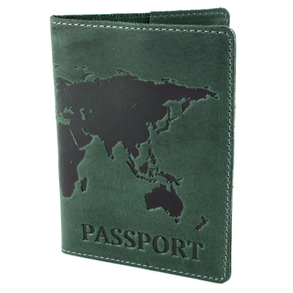 

Обложка кожаная на загранпаспорт "Карта" (зеленая), Зелёный