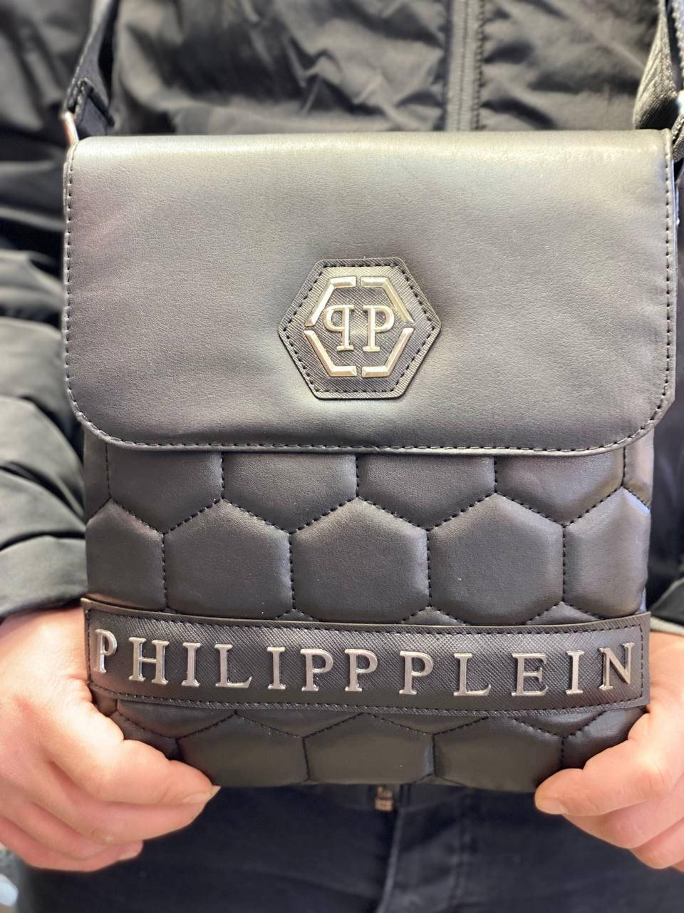 

Сумка черная мужская через плечо Philipp Plein Сумка стеганая экокожа А4 Филипп Плейн, Черный