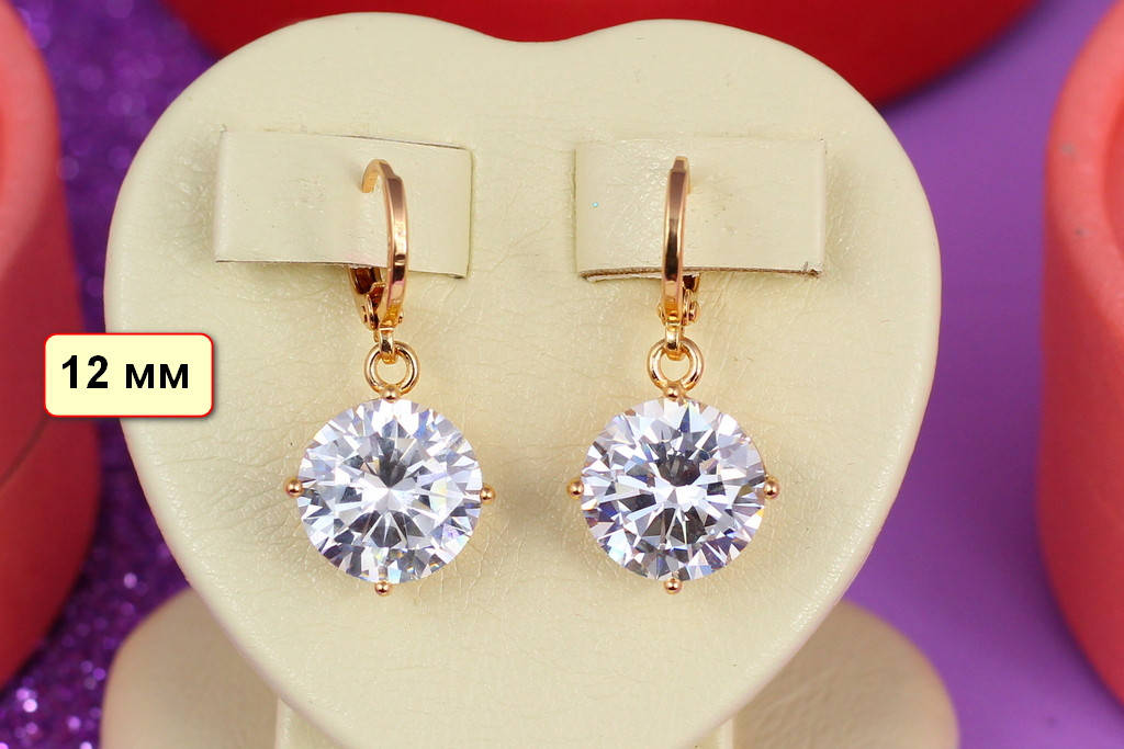 

Серьги подвески Xuping Jewelry камни 12 мм длина серьги 3 см золотистые