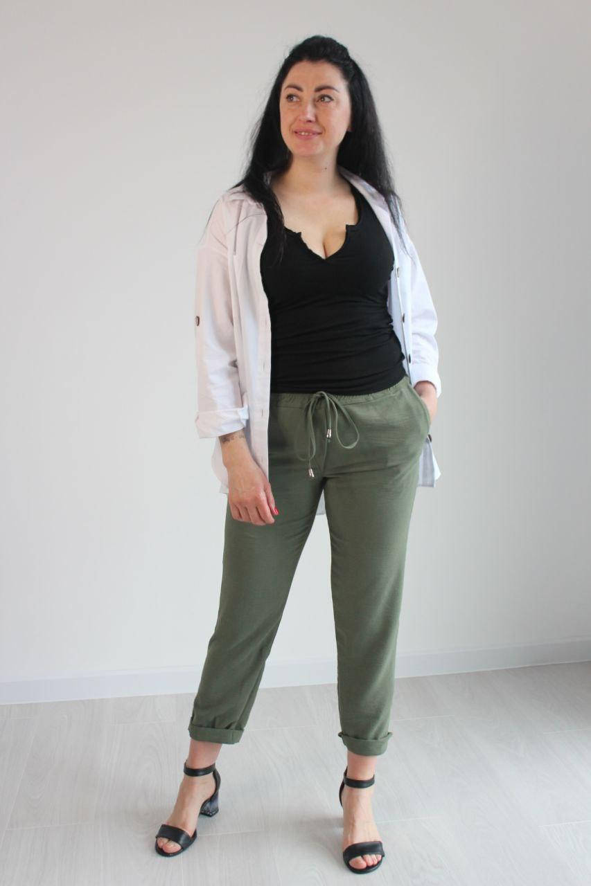 

Летние женские брюки лен-жатка 46-54 Хаки