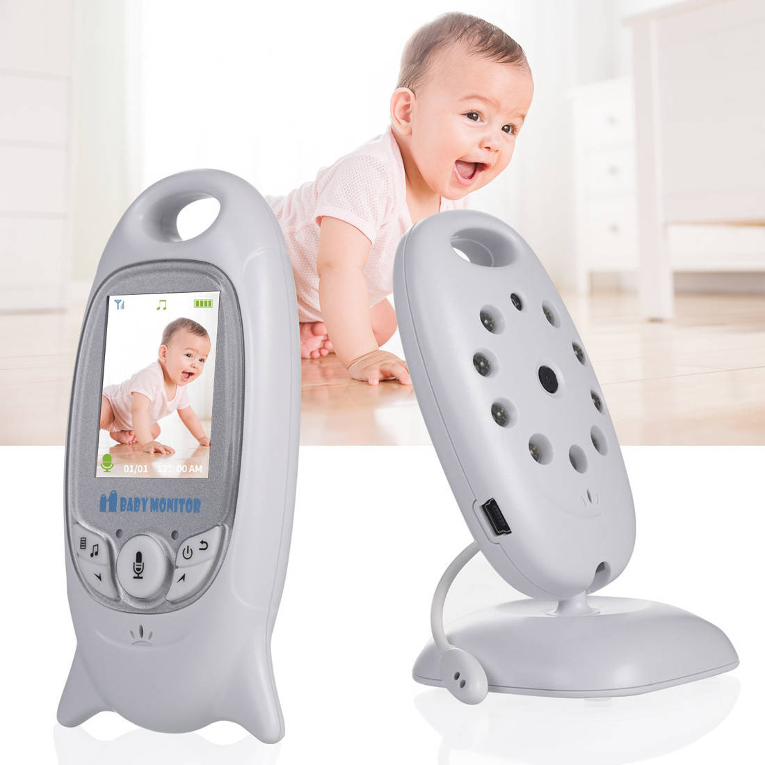 

Видеоняня Baby Monitor VB601 с Камерой, Ночное видение, Колыбельные, двусторонее Аудио, Белый