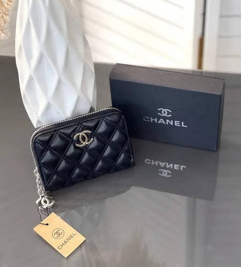 

Кошелек стеганый черный женский Chanel Кошелек маленький Шанель качество