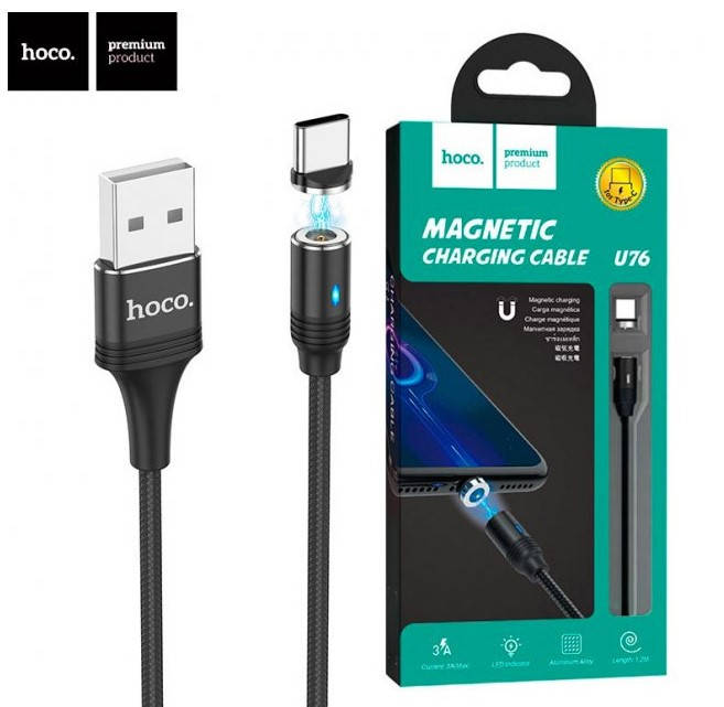 

Кабель для зарядки Hoco U76 Fresh magnetic Type-C 1.2m Black, Черный