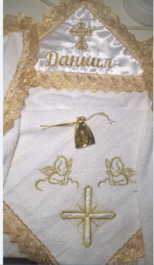 

Крыжма махровая именная с уголоком, 100х100 золото, Белый