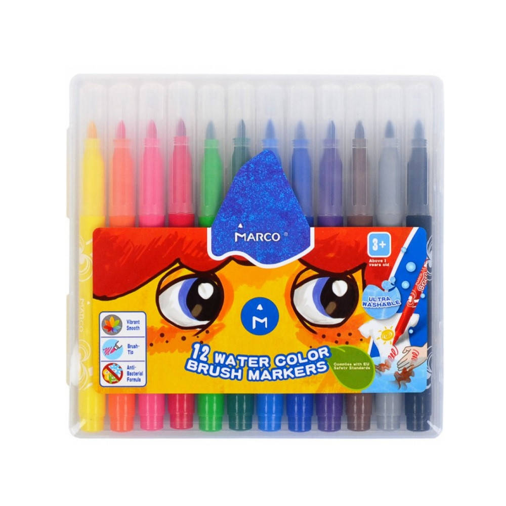

Фломастеры-кисточки 12 шт. Marco суперсмываемые 1633-12PB, Разные цвета