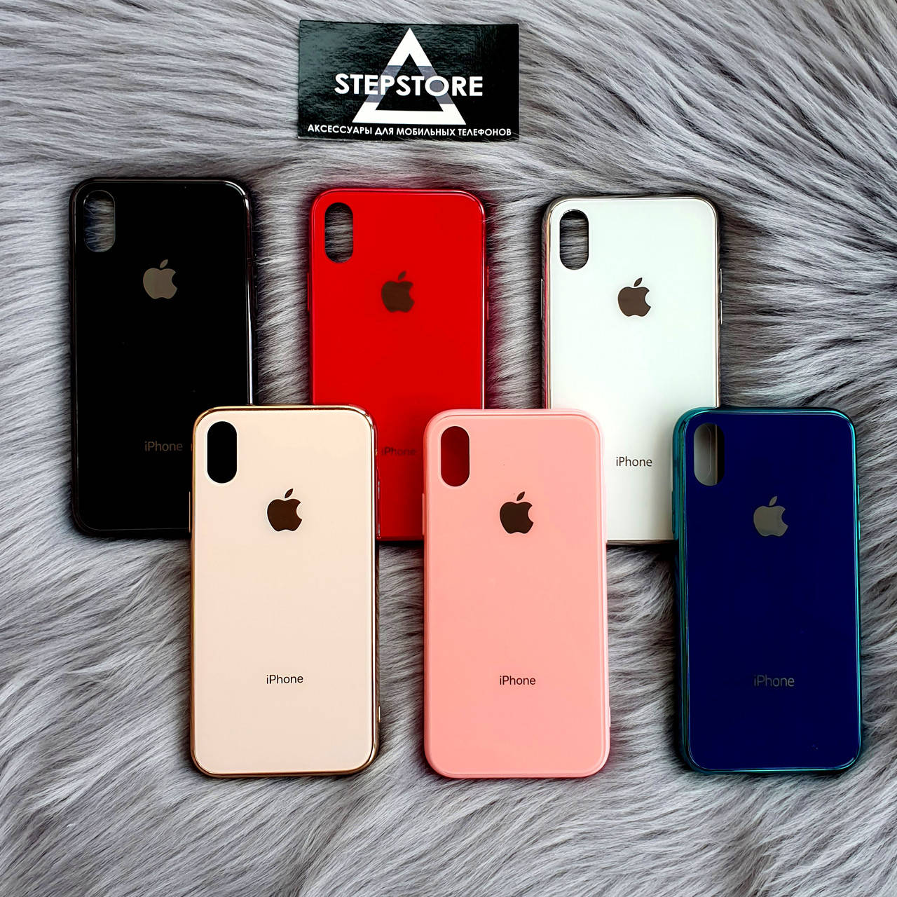 

Чехол стеклянный Glass Case Iphone X Xs Silicone с логотипом, Черный