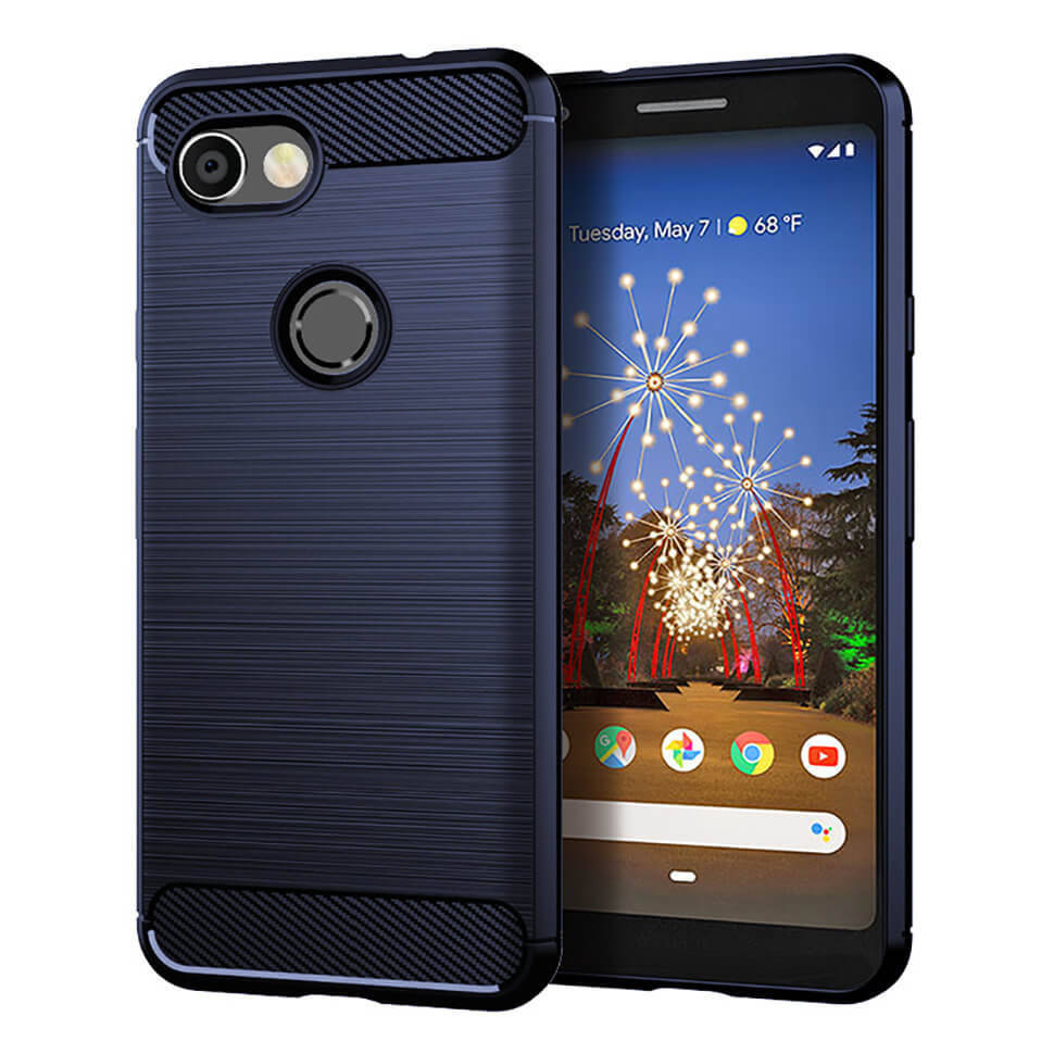 

Чехол Lenuo Carbon Fiber для Google Pixel 3a Navy Blue, Синий