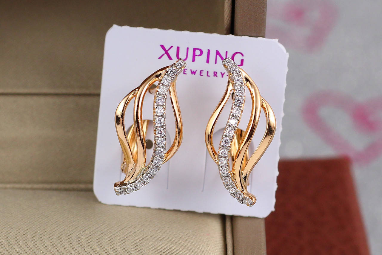 

Серьги Xuping Jewelry ручеек с родием 2,2 см золотистые