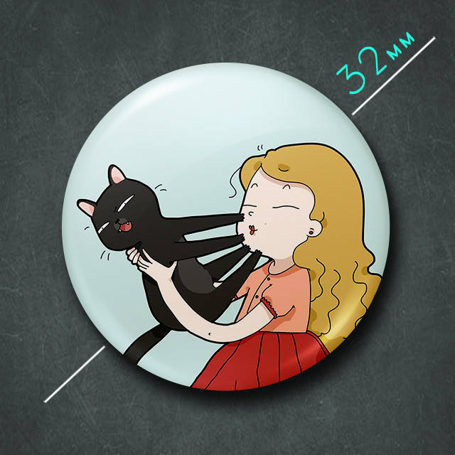 

"Девушка с котом" значок круглый на булавке Ø32 мм