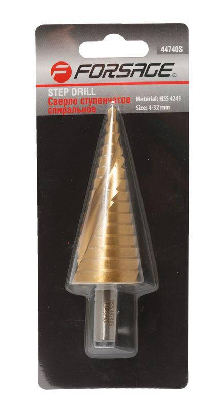 

Сверло ступенчатое спиральное HSS 4241(4-32мм), в блистере Forsage F-44740S
