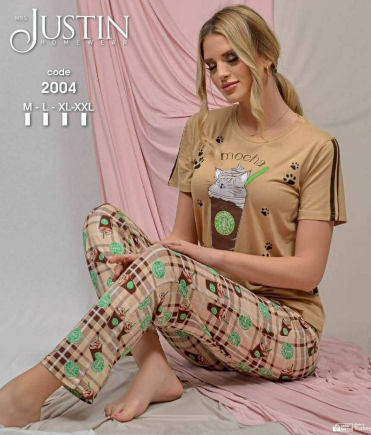 

Пижама женская с штанами и футболкой хлопковая турция