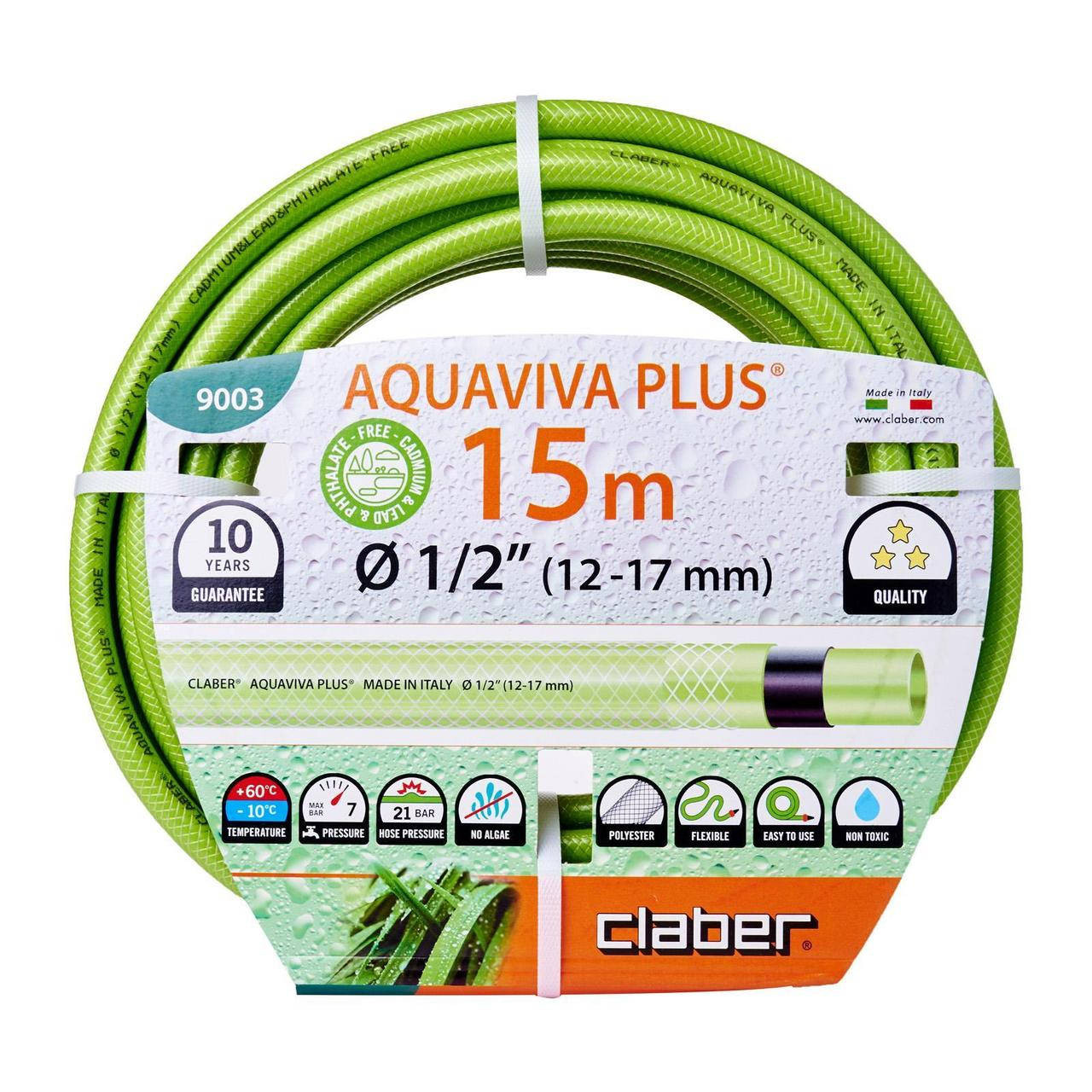 

Шланг для полива Claber Aquaviva Plus 9003, 15 м 1/2" зеленый