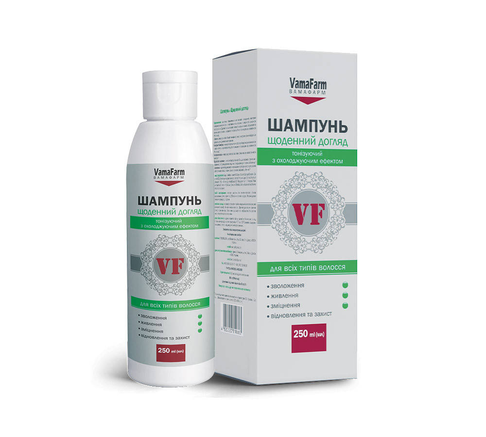 

Шампунь для ежедневного использования лопух экстракт бамбука кератин Д-пантенол VamaFarm 250 мл