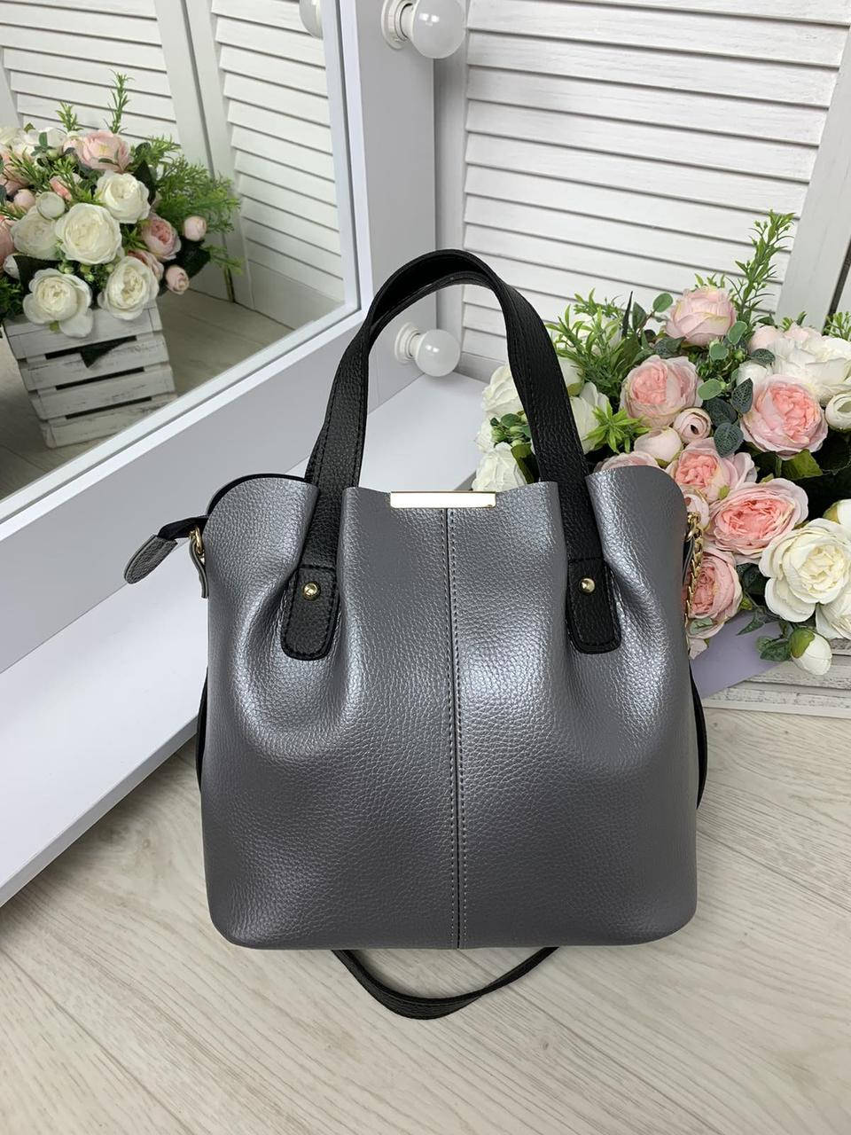 

Женская сумка серая графит экокожа, Серый