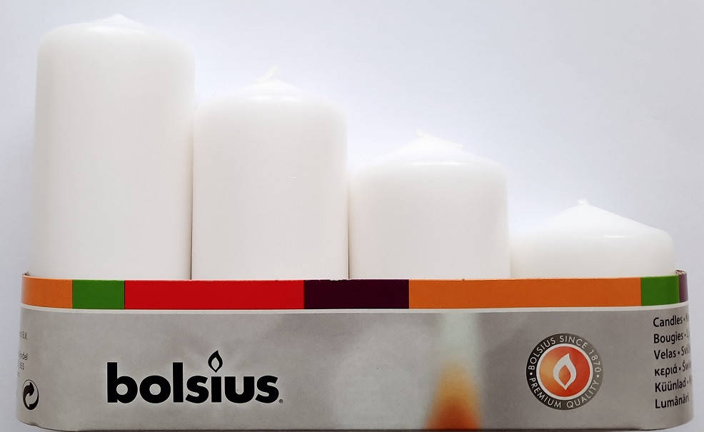 

Свеча цилиндр белая Bolsius 4 шт (sw50/4-090Б), Белый