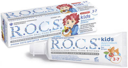 

Зубна паста R.O.C.S kids для дітей 3-7 Фруктовий рожок,45г. Без фтору