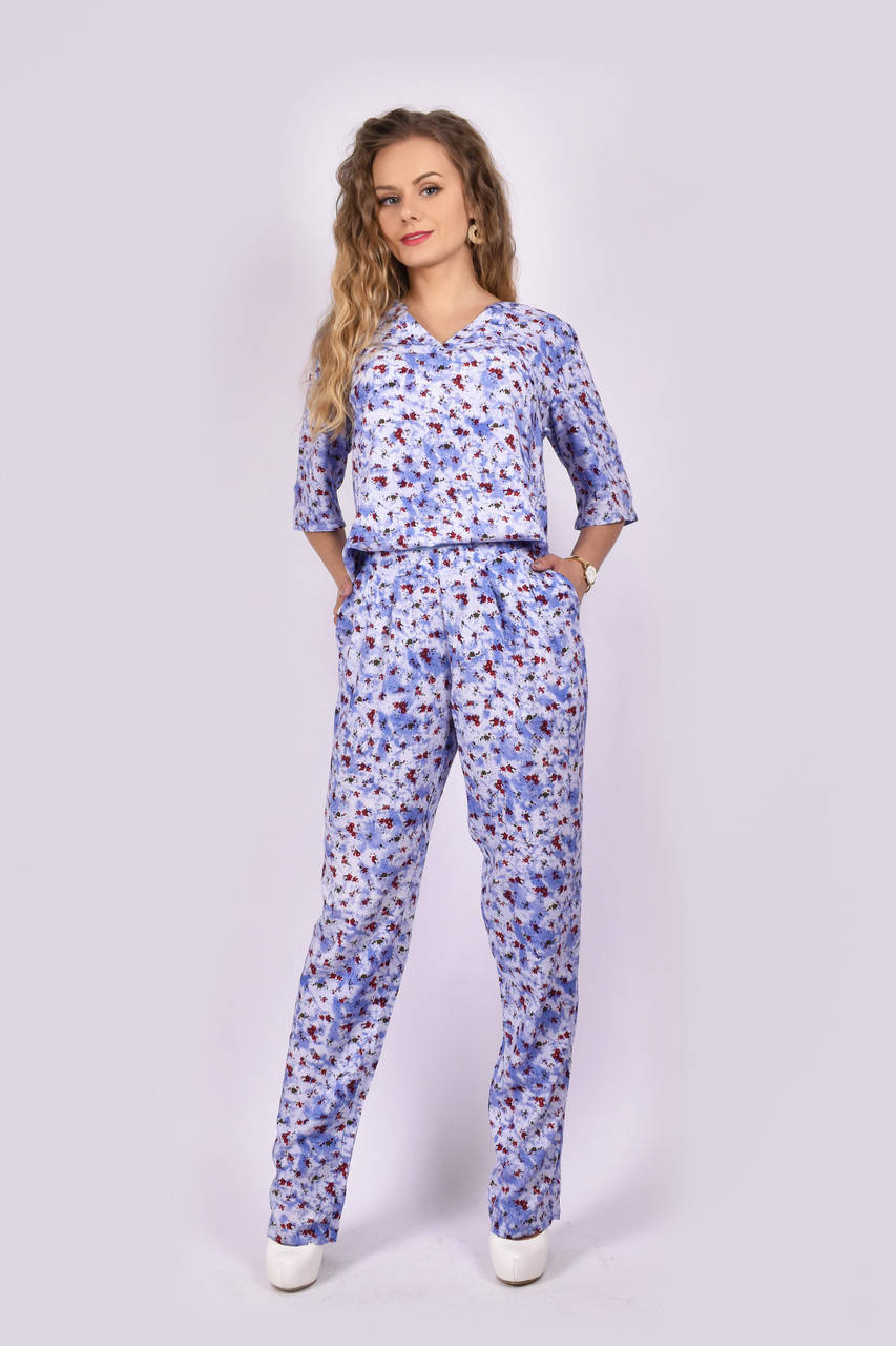 

Легкий летний комбинезон, брючный, голубой 48/50