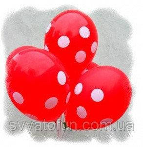 

Латексные воздушные шарики Горошек-полька белый на красном 12"(30см) 100шт/уп Gemar, Красный