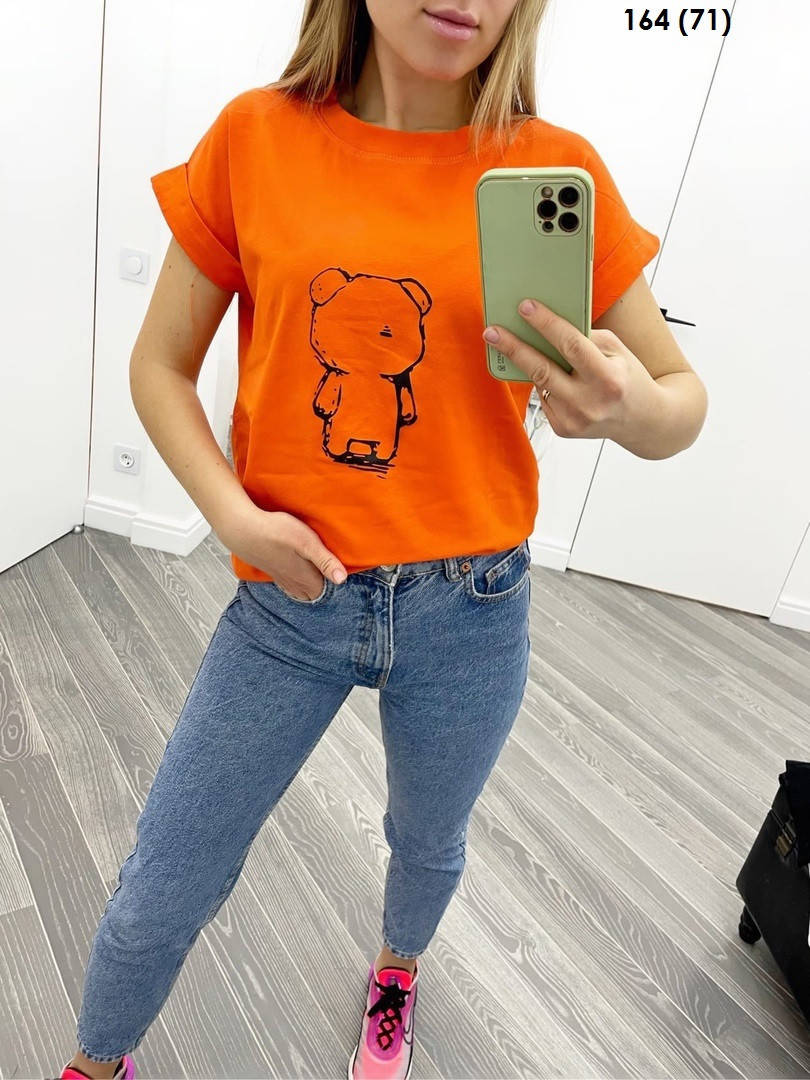 

Женская футболка Мишутка лёгкая, свободного кроя оранжевая 42/46, Оранжевый