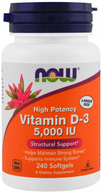 

Now Foods, Высокоактивный витамин D-3, 5000 МЕ, 240 мягких таблеток