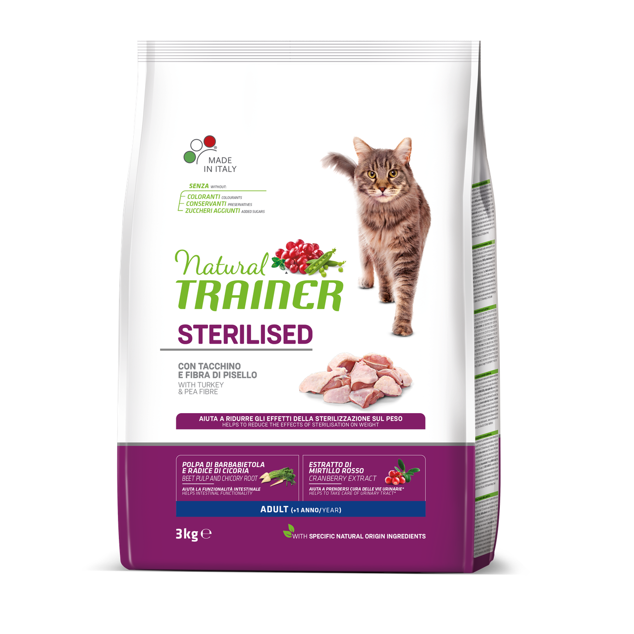 

NATURAL TRAINER With Turkey & Pea Fibre для стерилизованных кошек с индюшатиной 3 кг