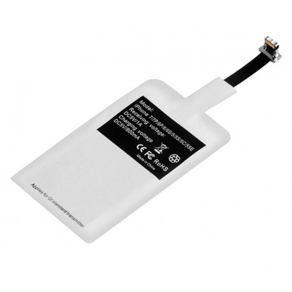 

QI приемник беспроводной зарядки Lightning для Apple iPhone 5/5S/5C/5SE, 6/6S/plus, 7/7plus, iOS white