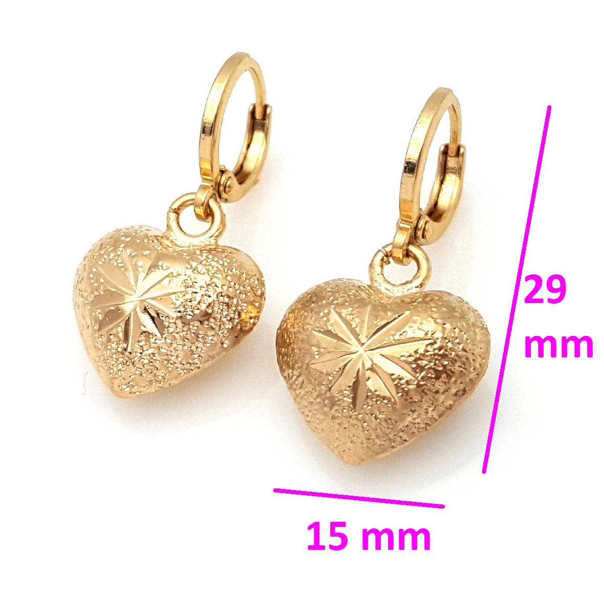 

Серьги Сердце с резным узором и напылением, без камешков, позолота, 18К