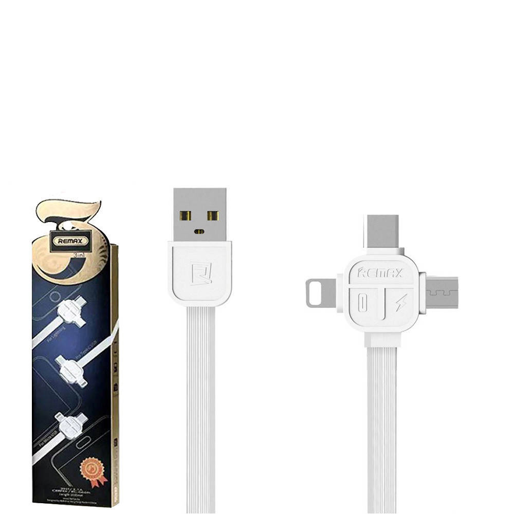 

USB кабель Remax Lesu 3 in 1 RC-066th Lightning & Micro USB & Type-C 1m White, Белый