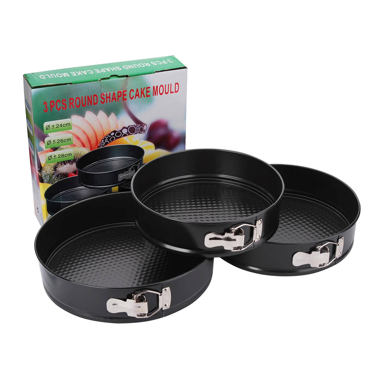 

Набор разъёмных тефлоновых форм из трех предметов (24/26/28 см), Черный
