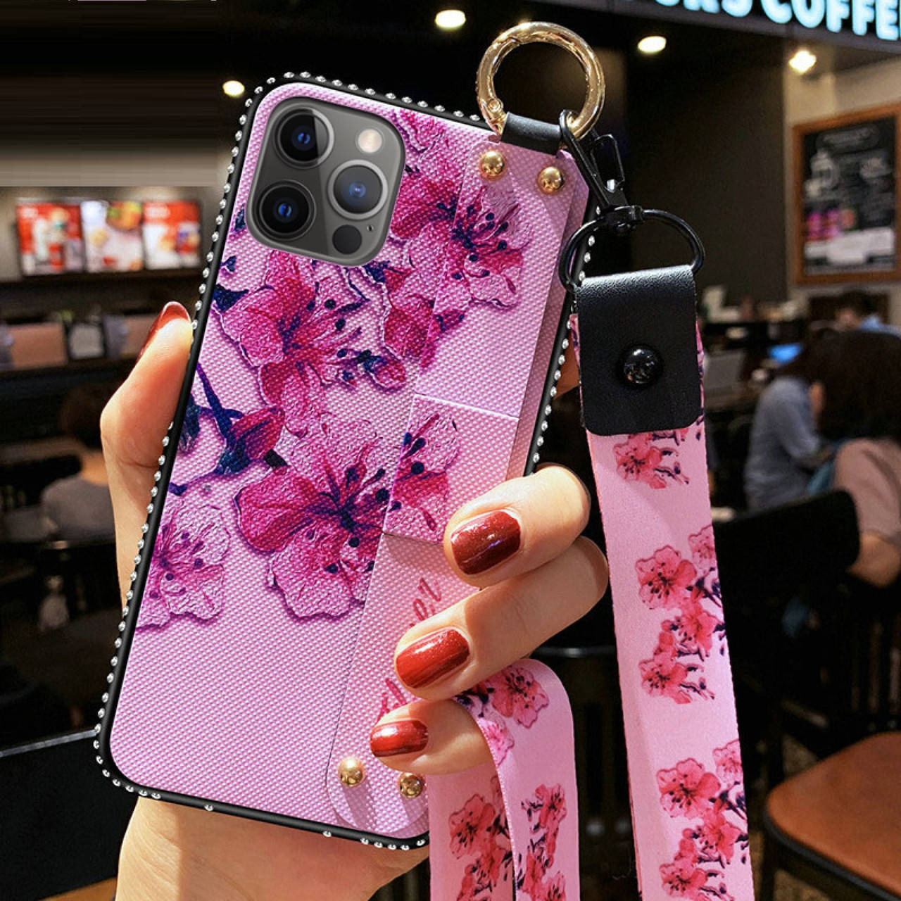 

Чехол Lanyard для Iphone 12 Pro Max бампер с ремешком Rose, Розовый