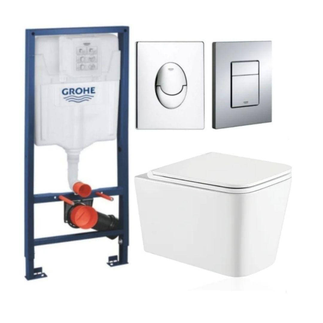 

Комплект 5в1: Инсталляция Grohe Rapid +Безободковый Подвесной унитаз kvadro+ клавиша