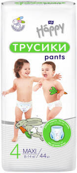 

Подгузники-трусики детские Happy maxi 8-14 кг 44 шт, Белый