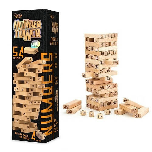 

Настольная игра Дженга Башня Jenga Number Tower Джанга NT-01U, 54 бруска