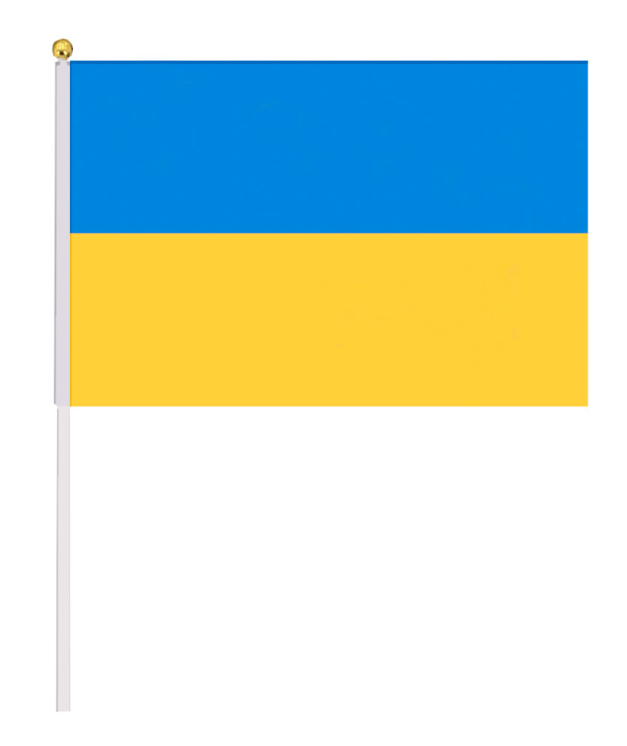 

Прапорець України, розміром 21см х 14см. Слава УКРАЇНІ та слава ГЕРОЯМ