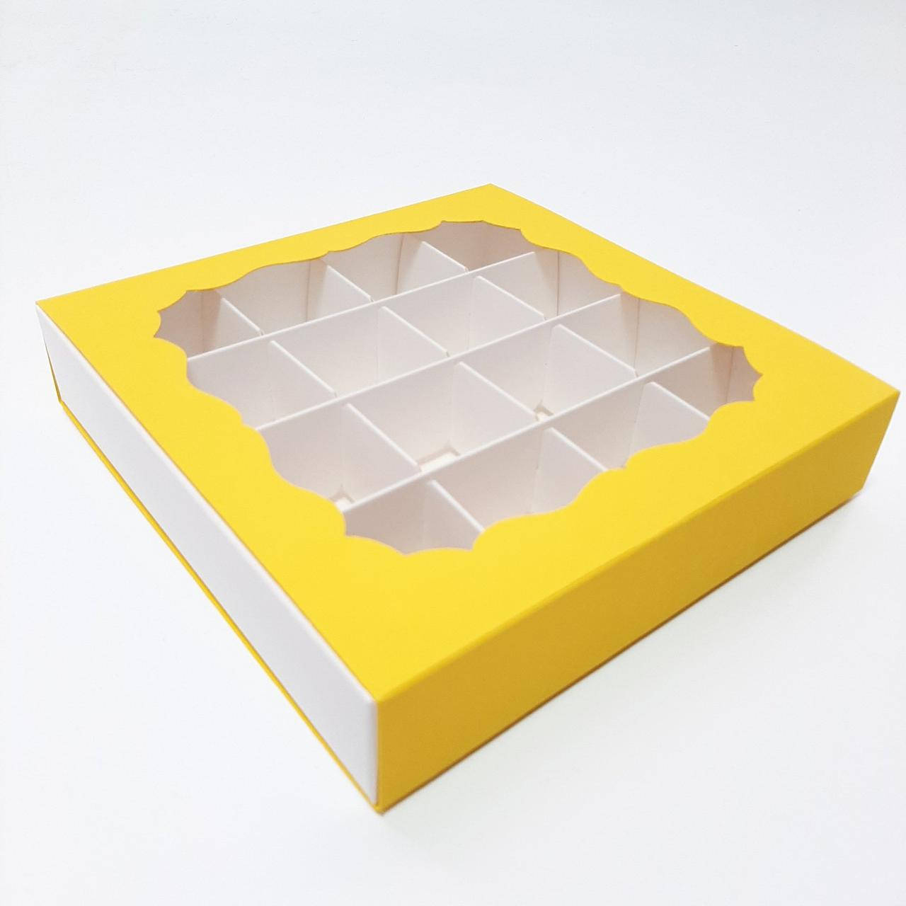 

Коробка для 16 конфет с окном желтая 160х160х35 мм., Желтый