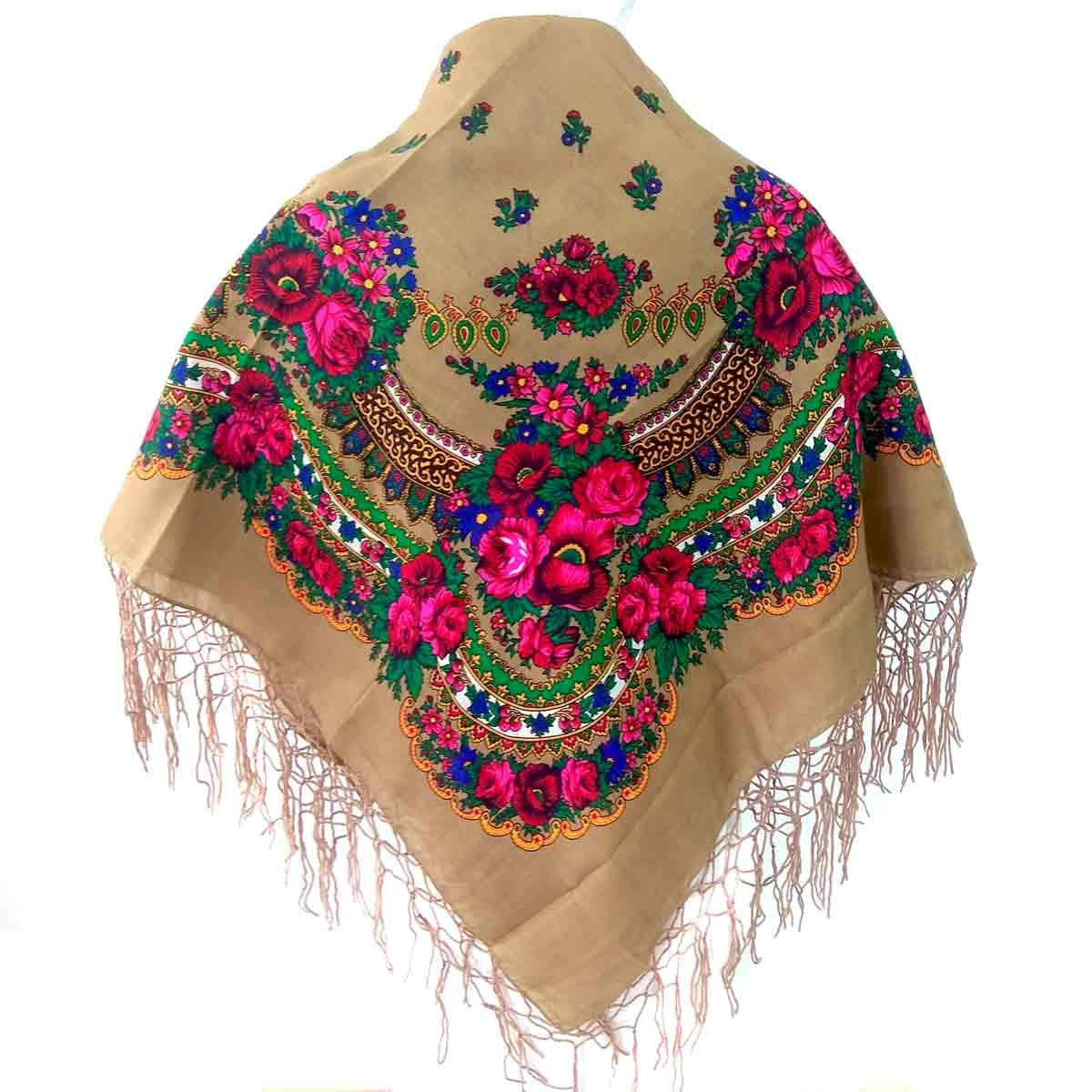 

Українська хустка (120х120) бежева, Кофе с молоком