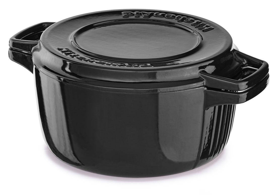 

Кастрюля с крышкой-гриль, чугунная KitchenAid Cast Iron, объем 3,8 л, диаметр 24 см Черная, Черный