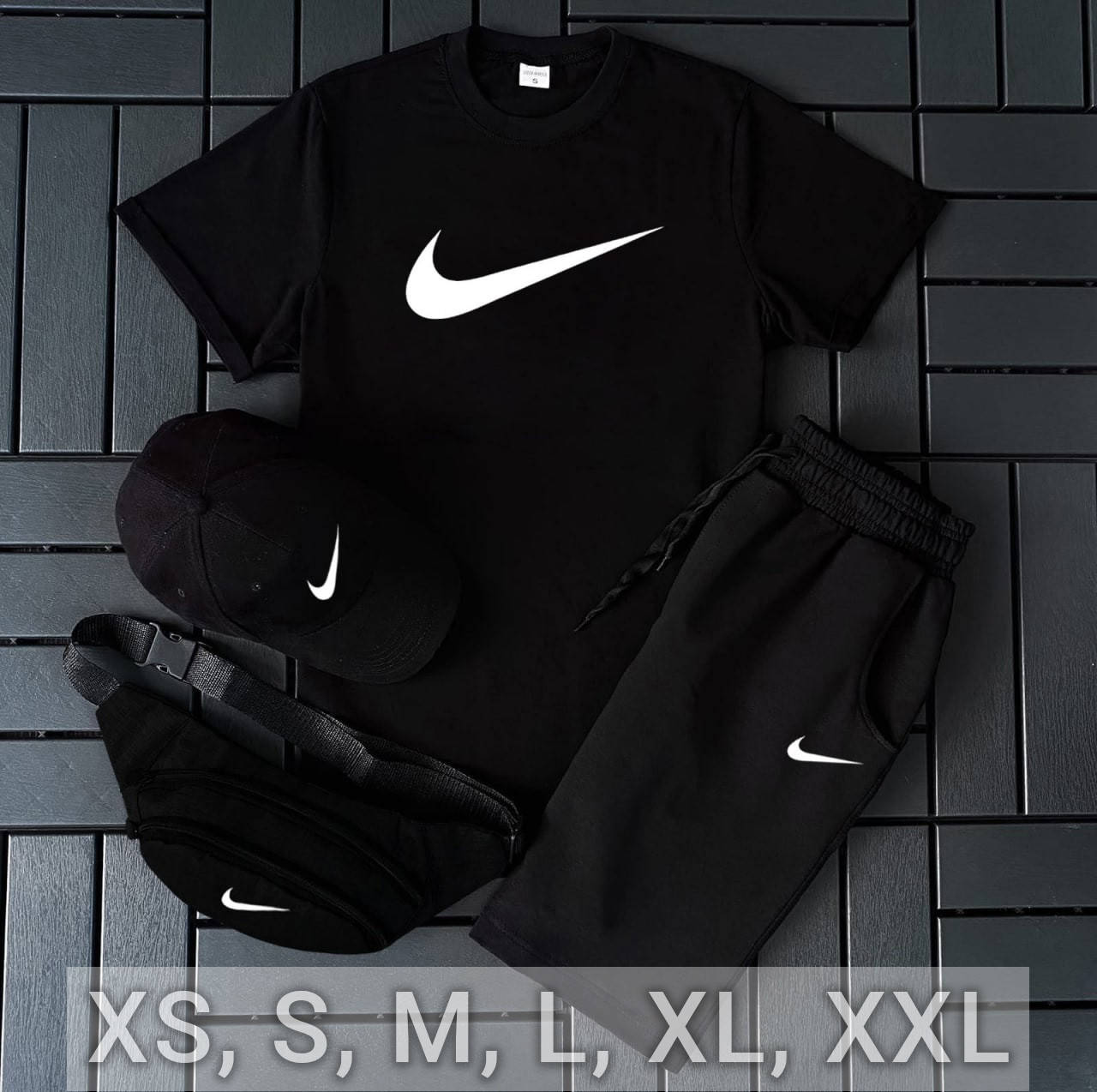 

Мужской комплект Nike футболка шорты черный, Мужские летние костюмы Найк черного хлопковый легкий (хлопок) XXL