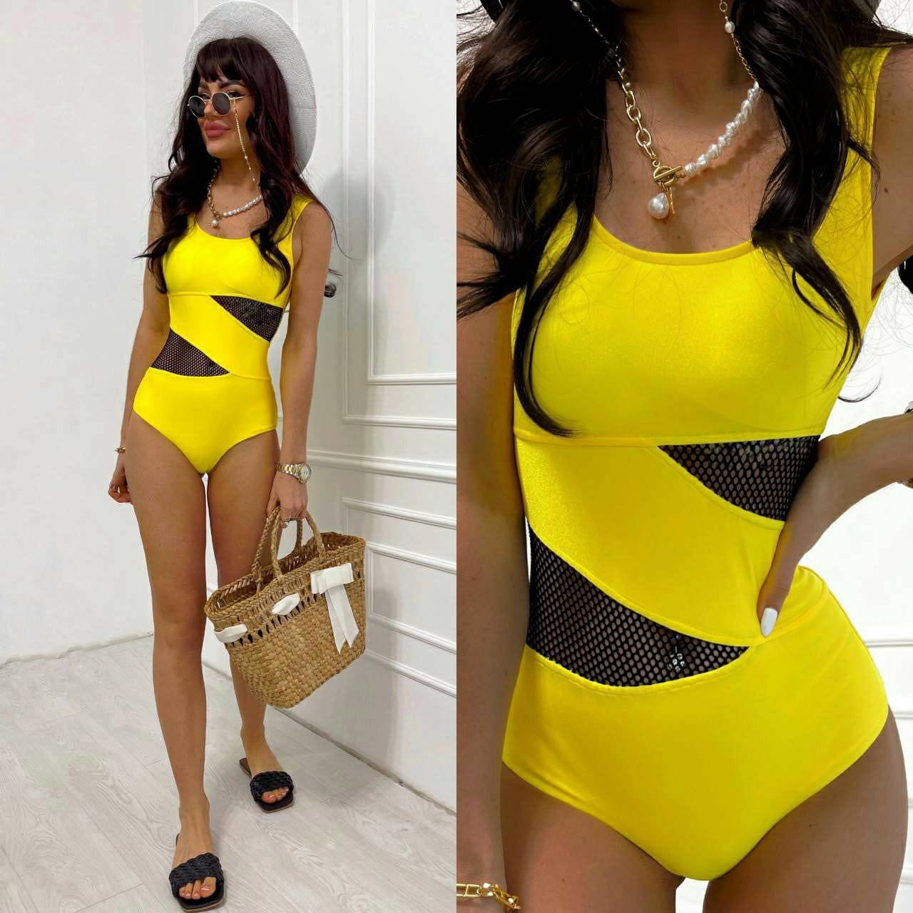 

Купальник женский слитный вставки сетка