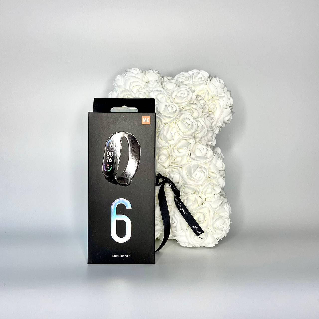 

Подарочный набор Мишка из 3D роз 25 см + Фитнес браслет M6 Smart Band, Белый